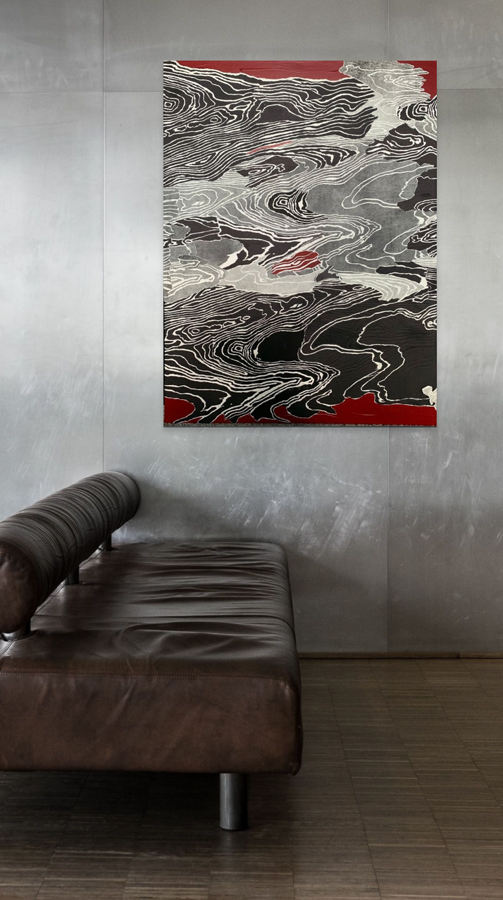 Chaotic Journey, Acrylic Paint & Woodcut Print Collage on Gallery Wrap Canvas,  40" x 30" x 1.5"