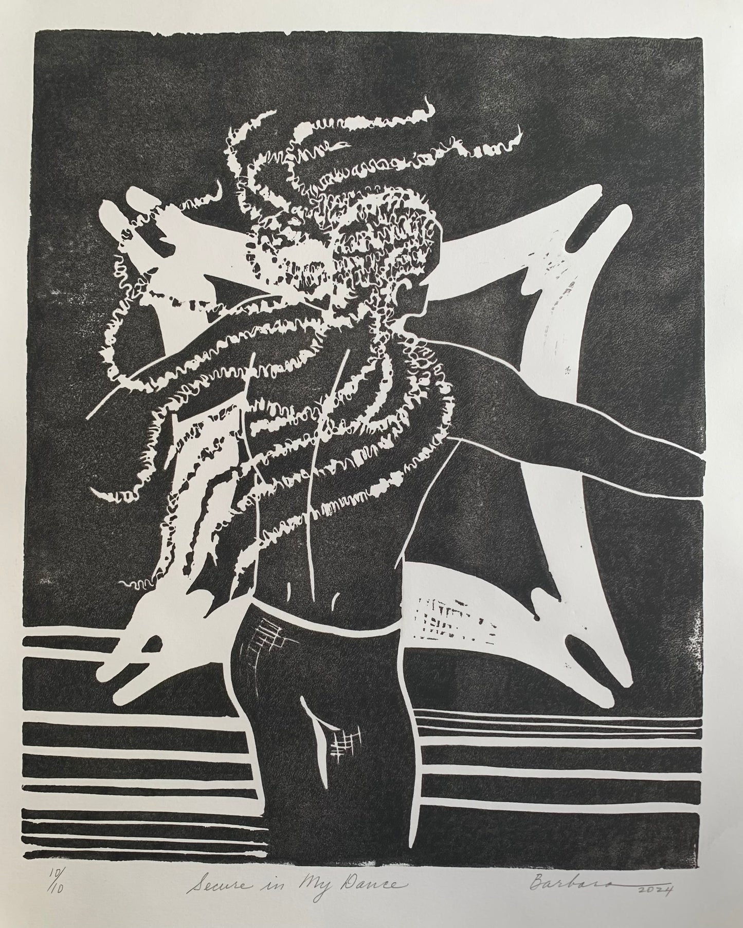 Secure In My Dance | Linocut 10/10