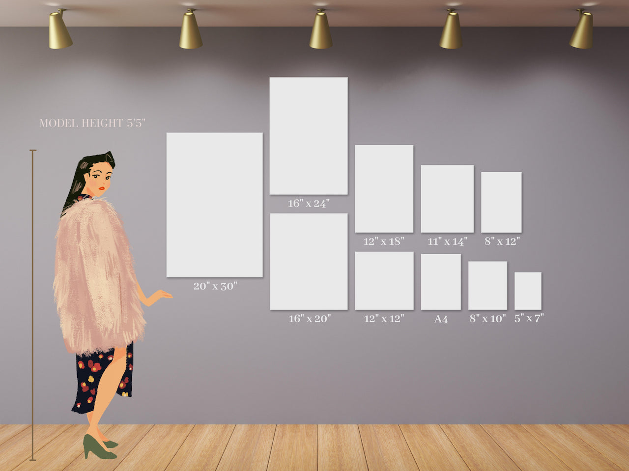 Using the guide with a human figure helps to see the proportions of the artwork sizes